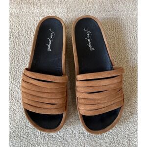 Free People Womens Brown Wedge Slide Platform Sandals Size 38 US 7.5 Suede Boho